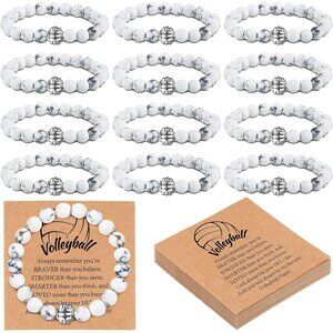 Unisex White Lava Stone Volleyball Bracelets Bulk - Inspirational Gift Set